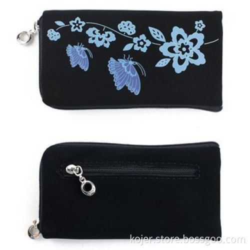 Velvet Zipper Pouchs for iPhone with Quality Zipper Slider and Lanyard, Comes in Black